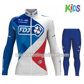 Set Wielershirt Lange Mouw + Fietsbroek Lang 2017 FDJ Kids N001